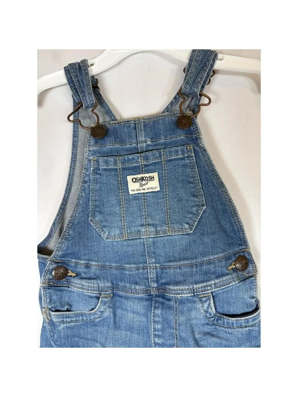 OshKosh B'gosh Girls Denim Shortalls Blue Overall Shorts Lace Trim Size 2T